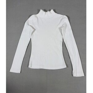 Ribara Womens White Ribbed Mock Neck Long Sleeve Top Size‎ Small Cotton Blend